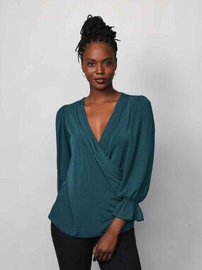 NEW Surplice Wrap Teal Blouse STUDIO 1886 Ladies Large 12 – 14